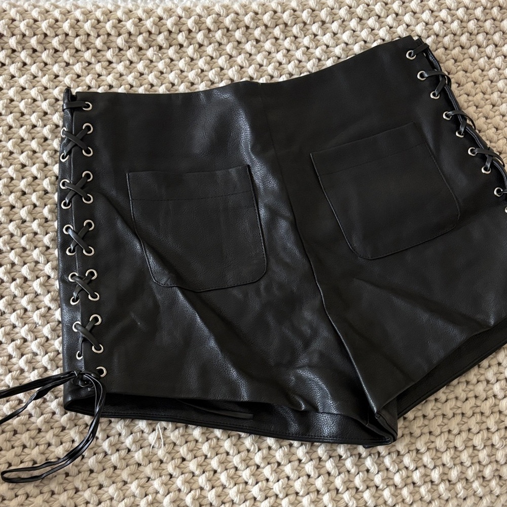 12th Tribe Black Faux Leather Shorts